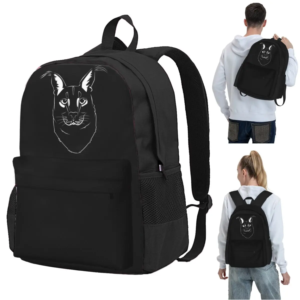 

Floppa White Line Art Backpack Student BookBag Children School Bag Computer Shoulder Bags for Men Women