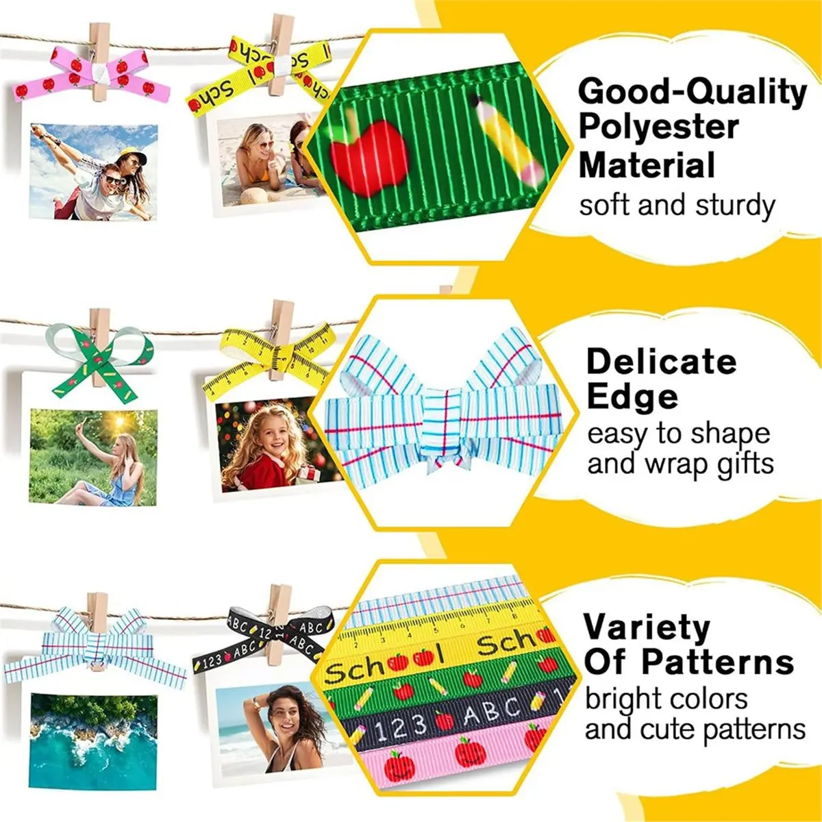 Back to School Ribbons, 6 Rolls 60 Yards School Grosgrain Ribbon 3/8