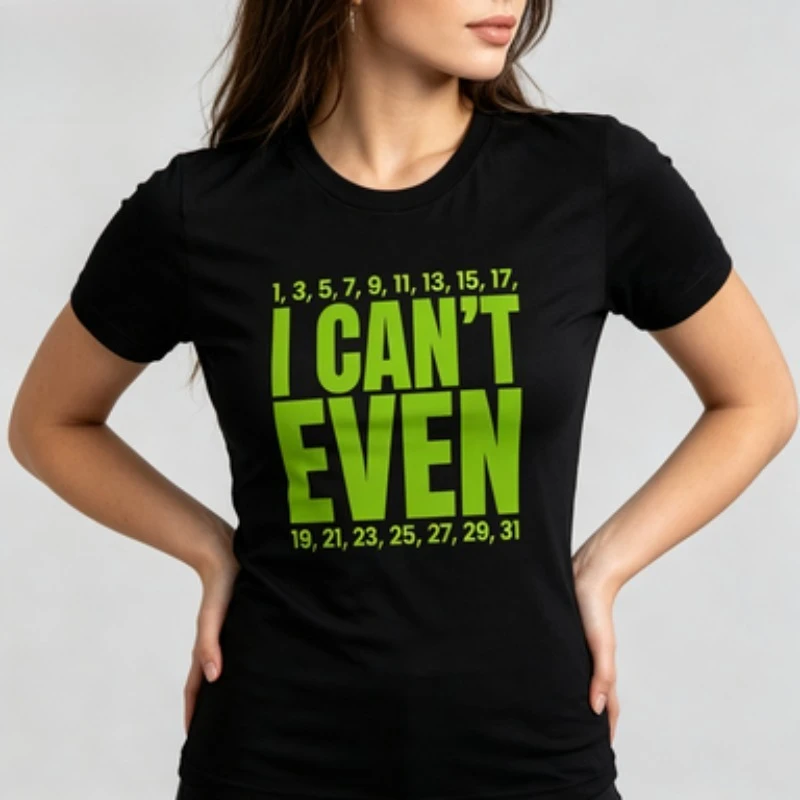 Female Cotton Crew Neck Short Sleeve T-Shirt I Can't Even Math Odd Numbers Print Casual Funny School Daily Tees