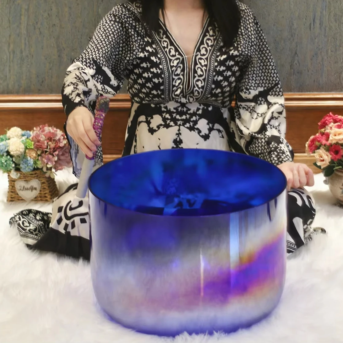Customizable 18 Inch Cosmic Purple Aurora Crystal Singing Bowl for Meditation Sound Healing