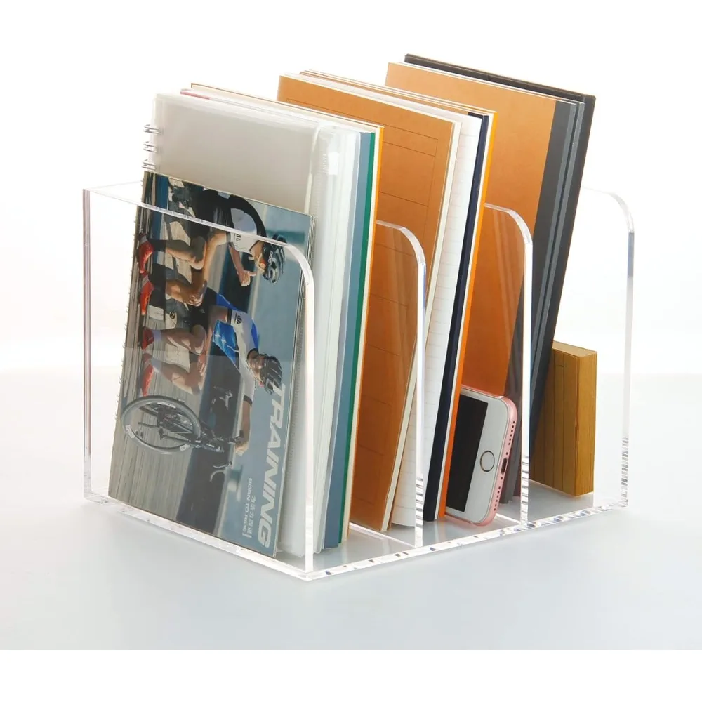 

Clear Acrylic Magazine File Holder Desk Organizer for Office Organization and Storage with 3 Vertical Compartments 8 1/2'