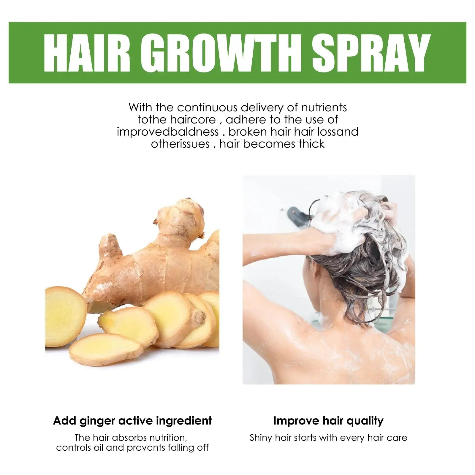 Semprotan Pertumbuhan Rambut Jahe Cepat, Menumbuhkan Akar, Anti Rambut Rontok, Serum Penumbuh Rambut, Perbaikan Kulit Kepala Rusak, Produk Perawatan Menutrisi untuk Wanita dan Pria