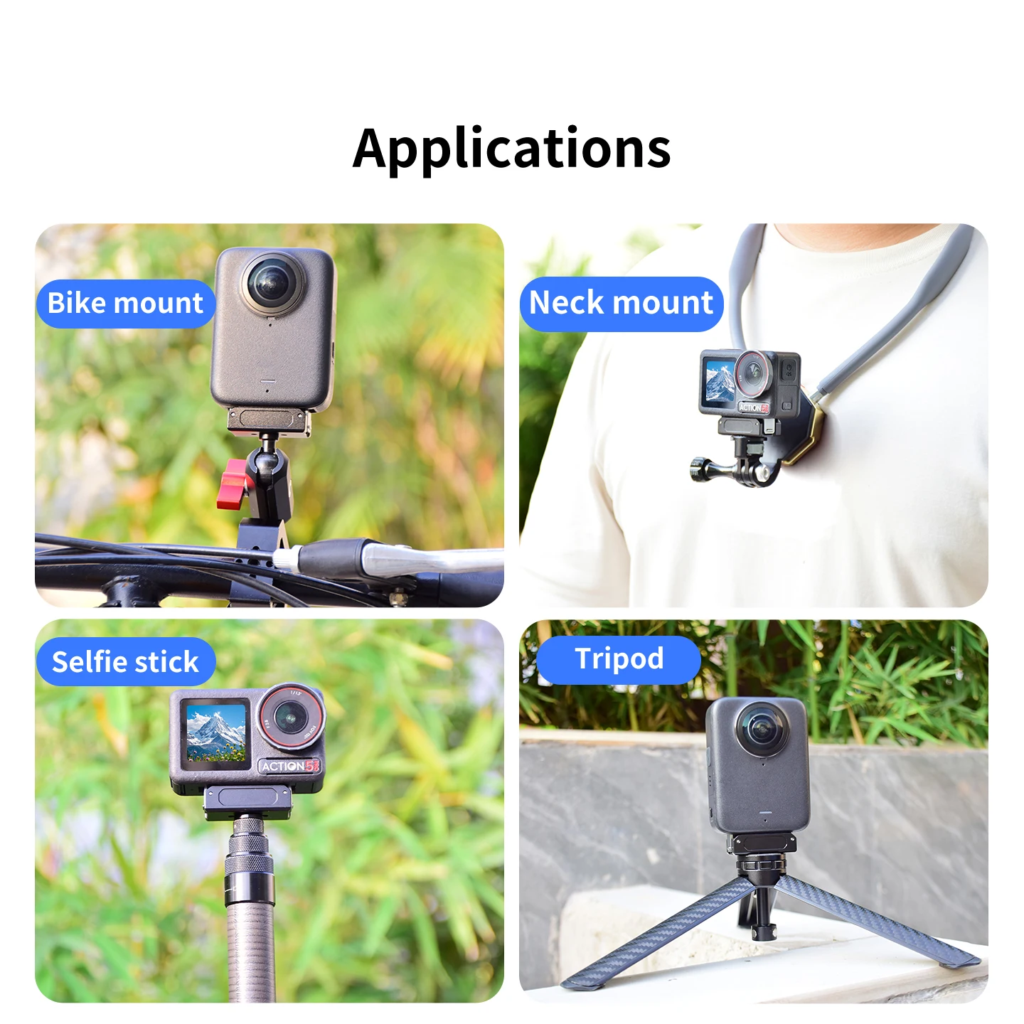 Magnetische Schnellwechselhalterung für DJI Osmo Action 5 Pro 4 3 360 Kamera 1/4 ARRI Schraubbasis Doppelklauen-Halterung 360-Grad-Rotationsadapter – Detail 10