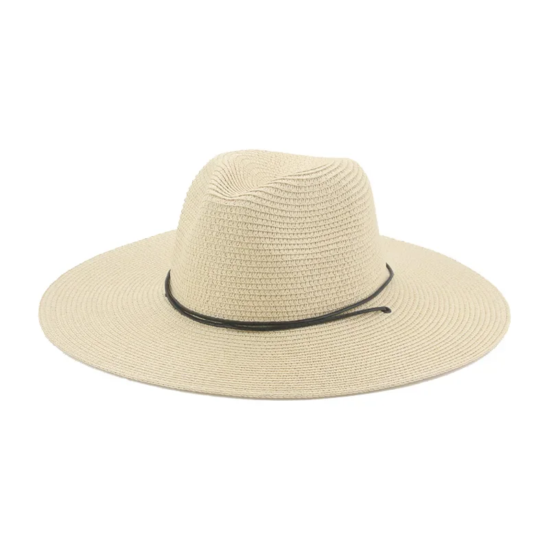 Straw Sun Hat Hats for Women Hats for Men Big Brim 9cm Windproof Rope Casual Western Cowboy Panama Sun Protection Hats Gorros