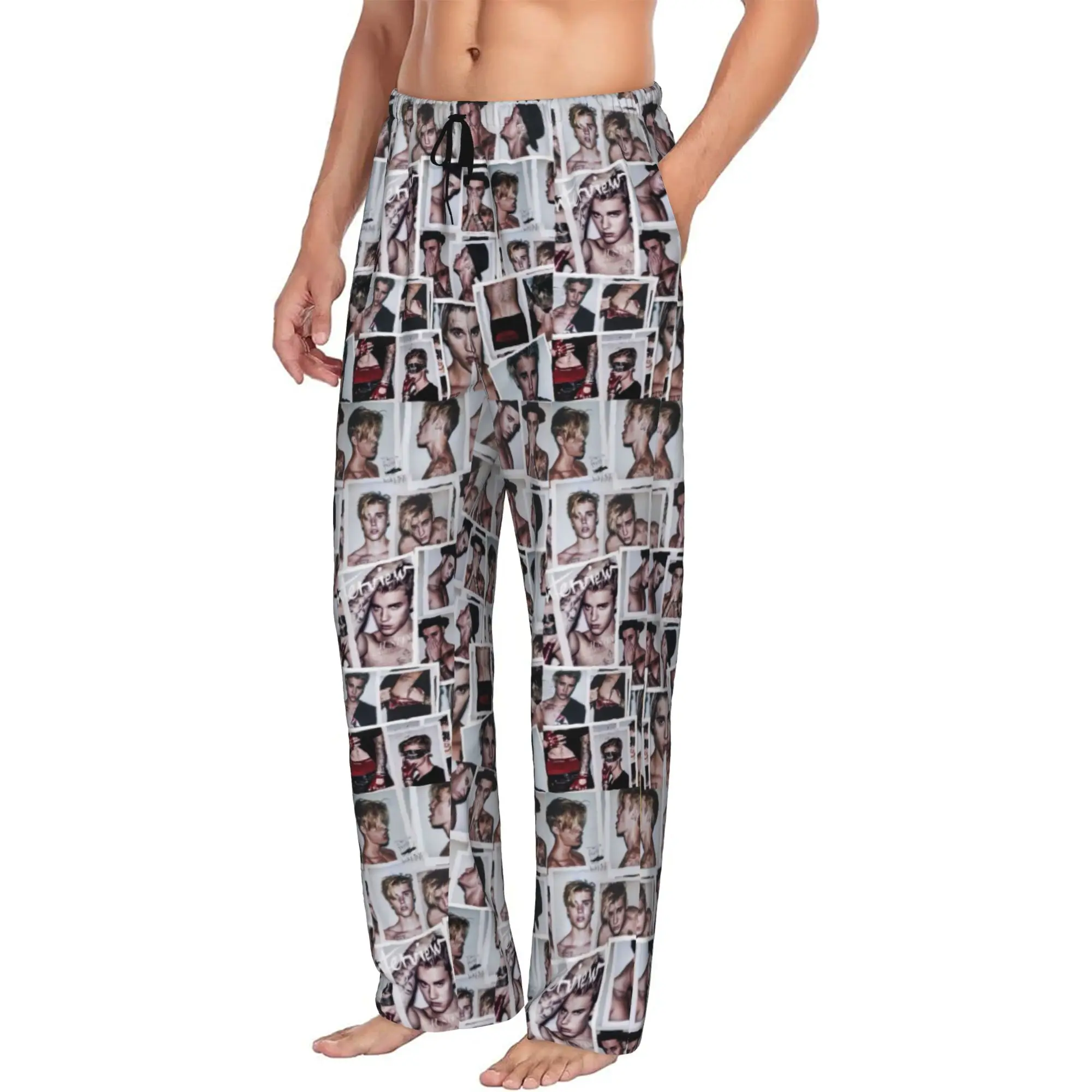 Custom Print Popular Singe Justin Bieber JBiebs Pajama Pants Men's  Sleep Sleepwear Bottoms with Pockets