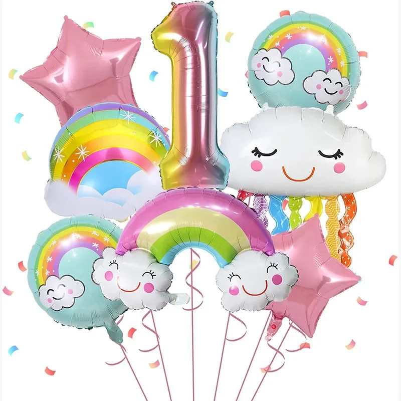 8 قطعة قوس قزح ابتسامة شرابة سحابة بالون 32 بوصة التدرج عدد احباط بالون مجموعة 0-9 طفل حفلة عيد ميلاد الديكورات الطفل الذكرى