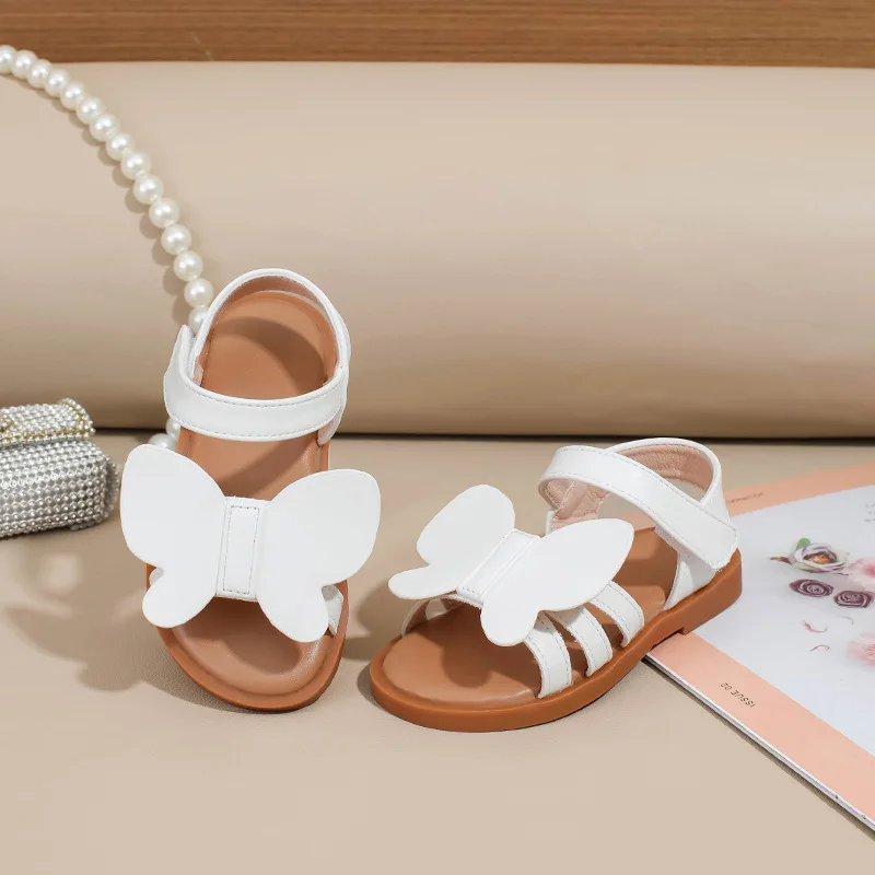 Сандалии Kids Butterfly Flat Sandals Adjustable Strap Closed Toe Flower Summer Outdoor Beach Dress Shoes Girls Dress Sandals