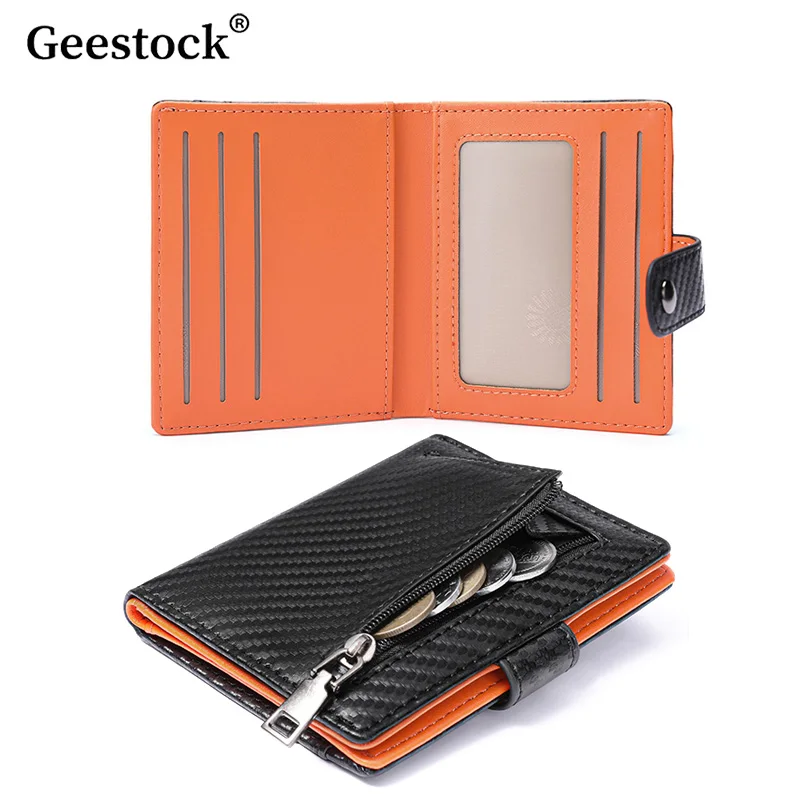 Geestock Men's Foldable Wallet Anti-Theft Brush,Card Slot Large Capacity Simple Money Clip PU Leather Coin Purse Couple Mutual