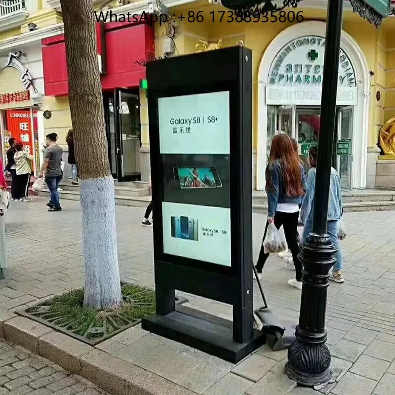 High Brightness Outdoor Advertising Display Player Factory Waterproof LED Tube Touch Screen LCD Floor-Standing Advertising