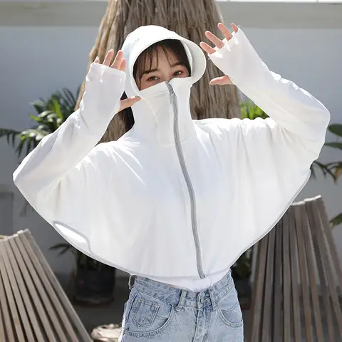 달콤한 한국 스타일 넥 버블 슬리브 짧은 셔츠 - 여름 통근 패션 새 도착 8 1pcs 여름 여성 선 스크린 후드 여성 솔리드 컬러 얇은 얼음 실크 자외선 차단 긴팔 자켓 통기성 셔츠 의류