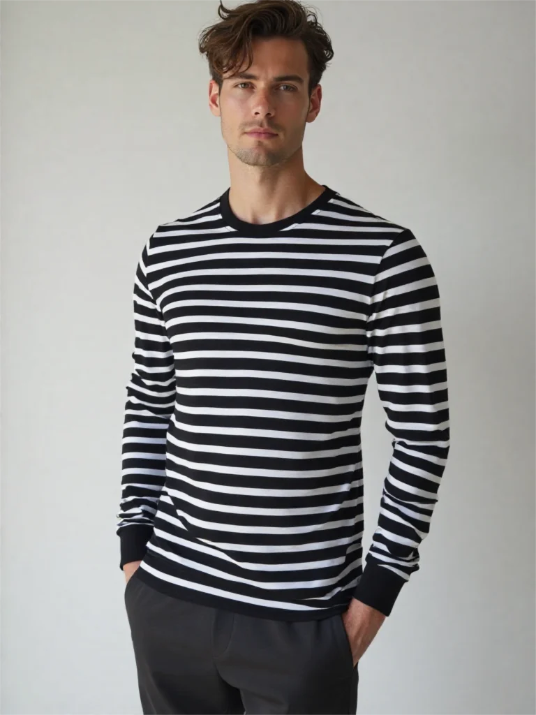 

Simple Stripe Print Men's Long Sleeve T-shirts Casual O-neck Oversized Pullover Autumn Fashion Cotton Tops High Quality Clothing