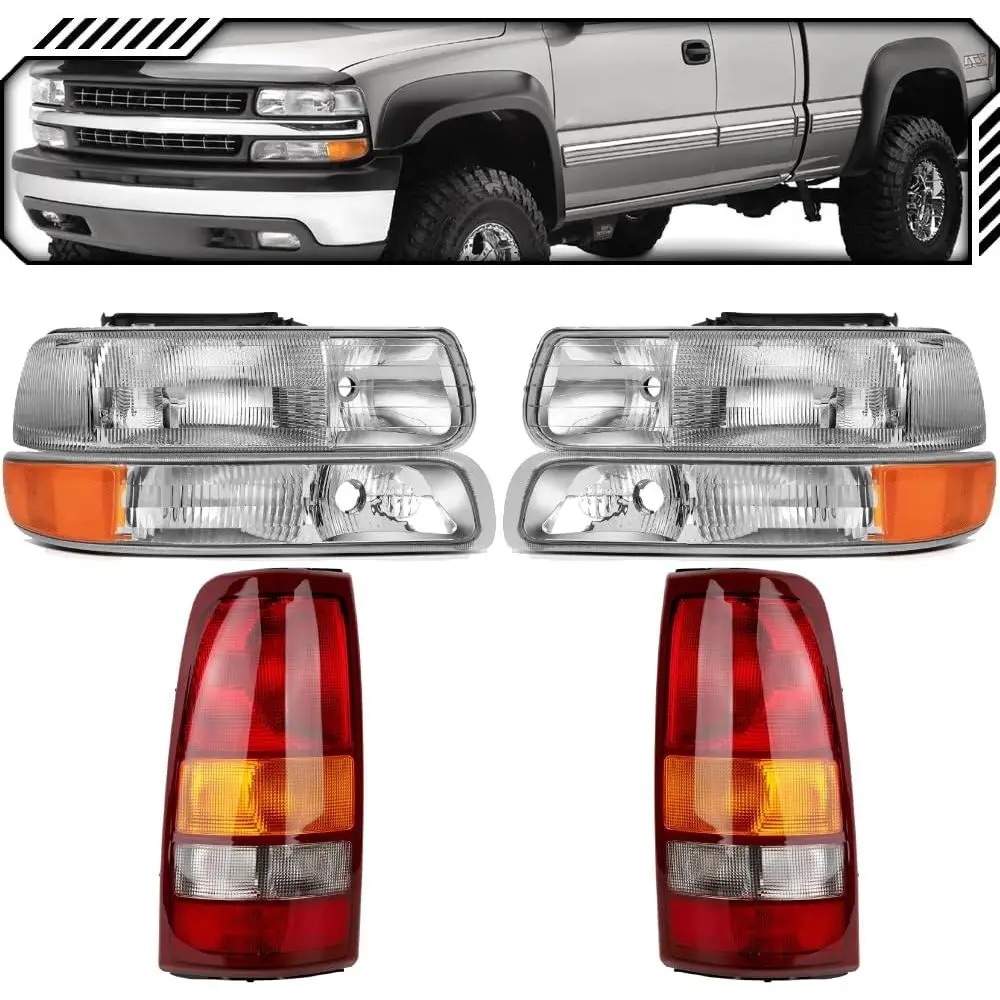 

Halogen Replacement Spec Headlights Signal Lights Tail Lights Compatible with CHEVROLET GMC 99-02 SILVERADO 99-03 SIERRA - 6-Pie