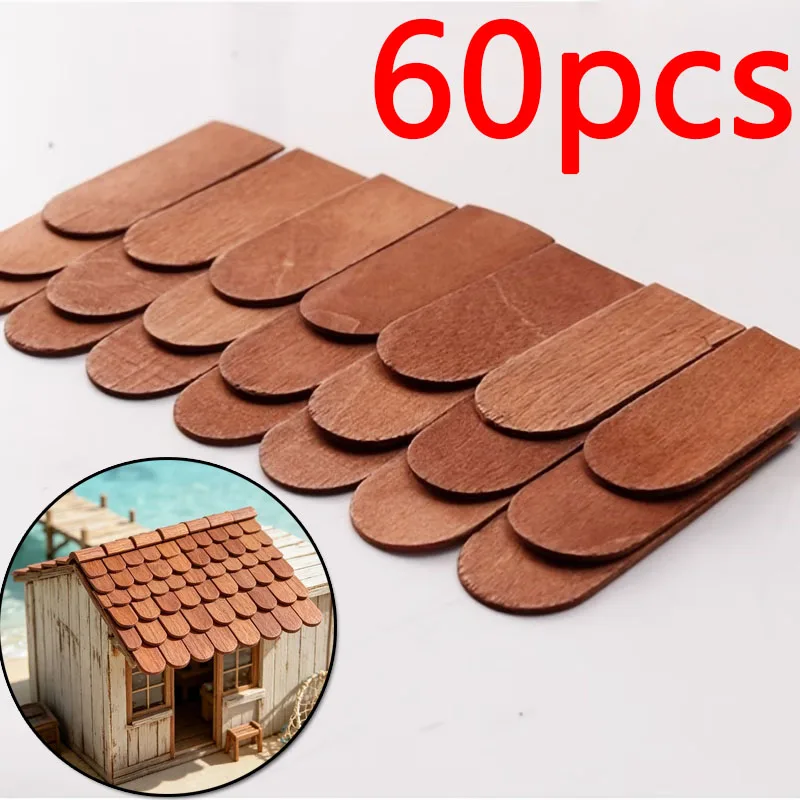 60cs Miniature Mini House Wooden Tile Roof Decoration 1:12 Dollhouse Renovation Additions