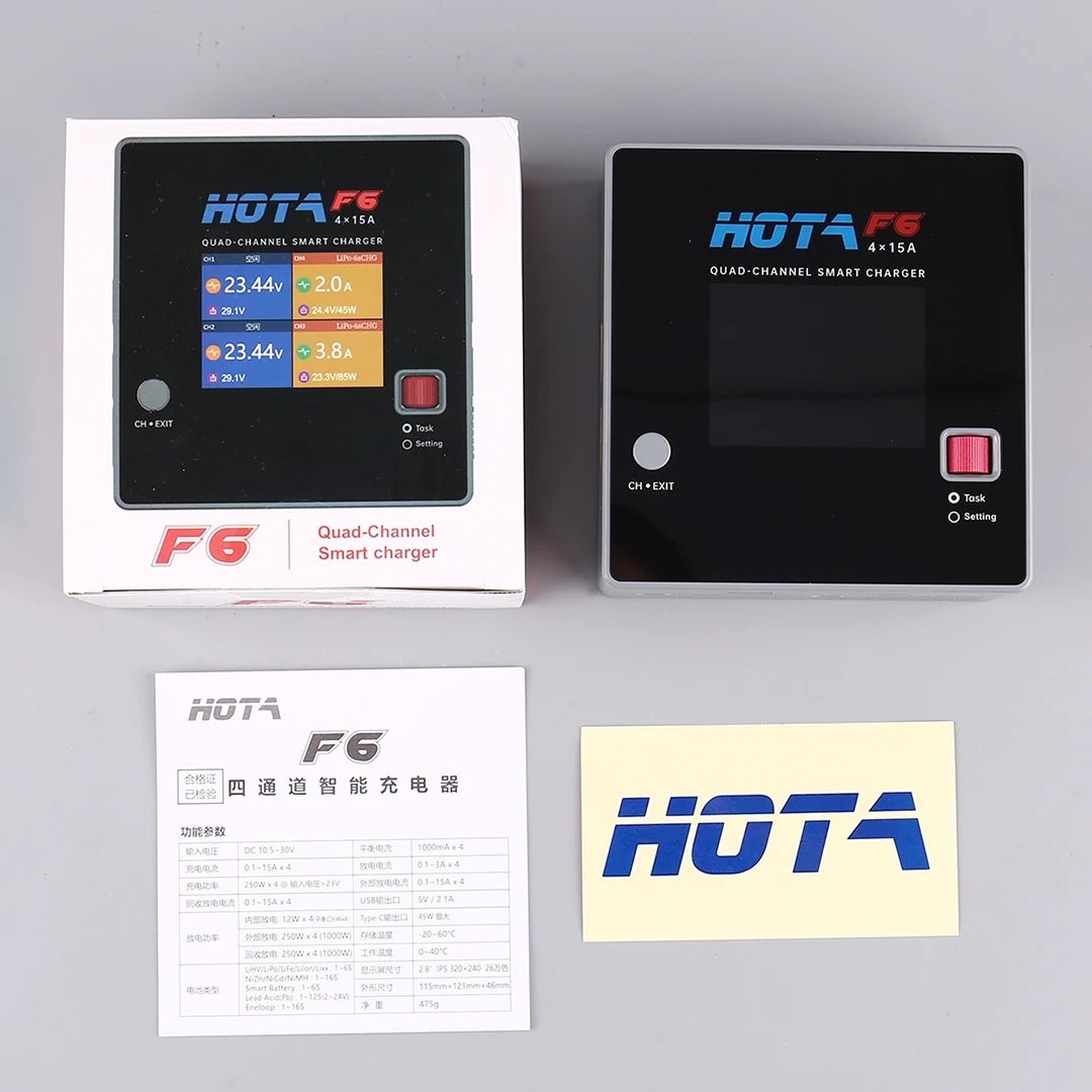 

HOTA F6 Quad-Channel Smart Charger 1000W 4x15A for Lipo LiIon NiMH Batteries with USB 45W Type-C Balance Charger Discharger