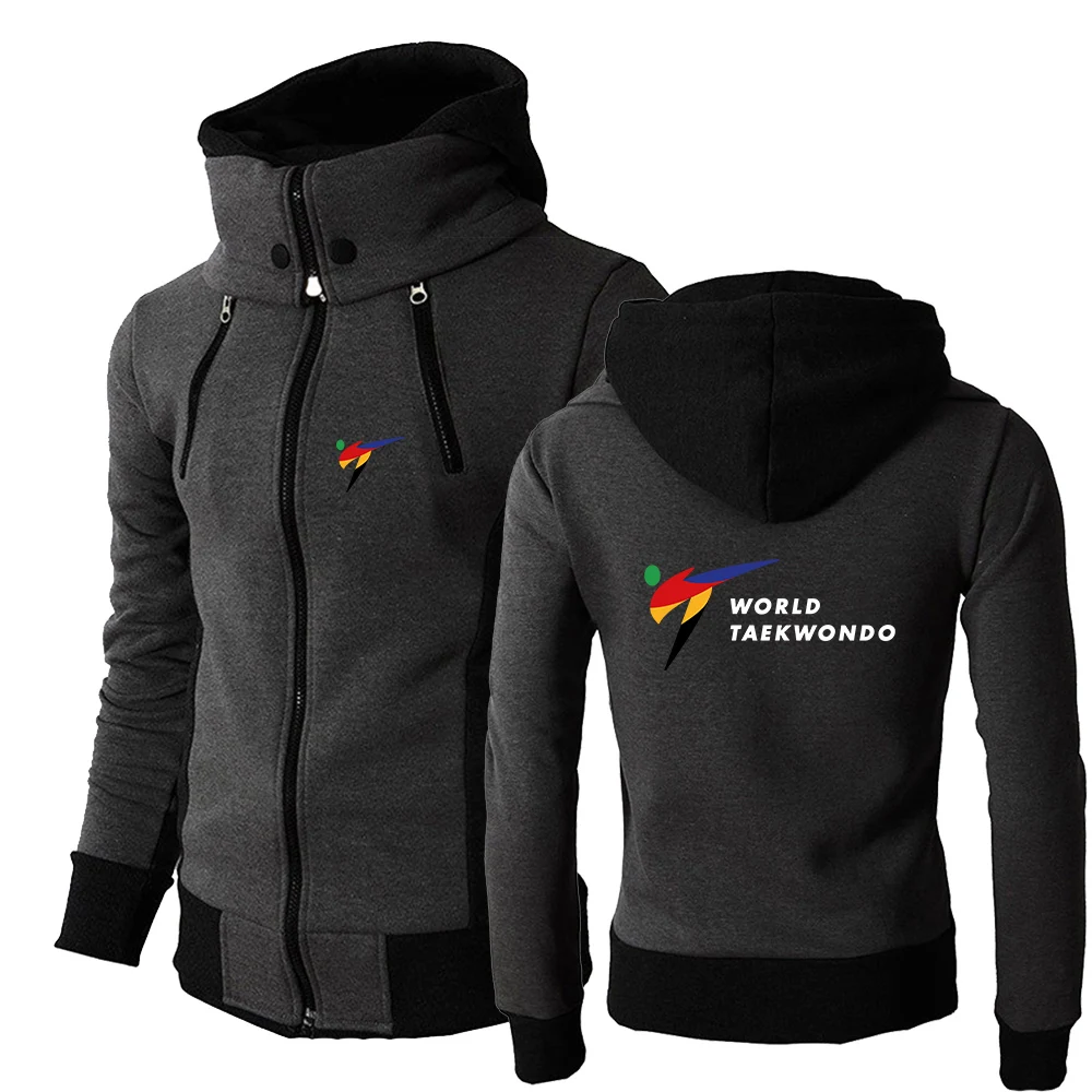 WTF World Taekwondo Federation 2022 Men's New Long Sleeves Jackets Warm Windproof Double Zipper Casual Hooded Design Coats Tops