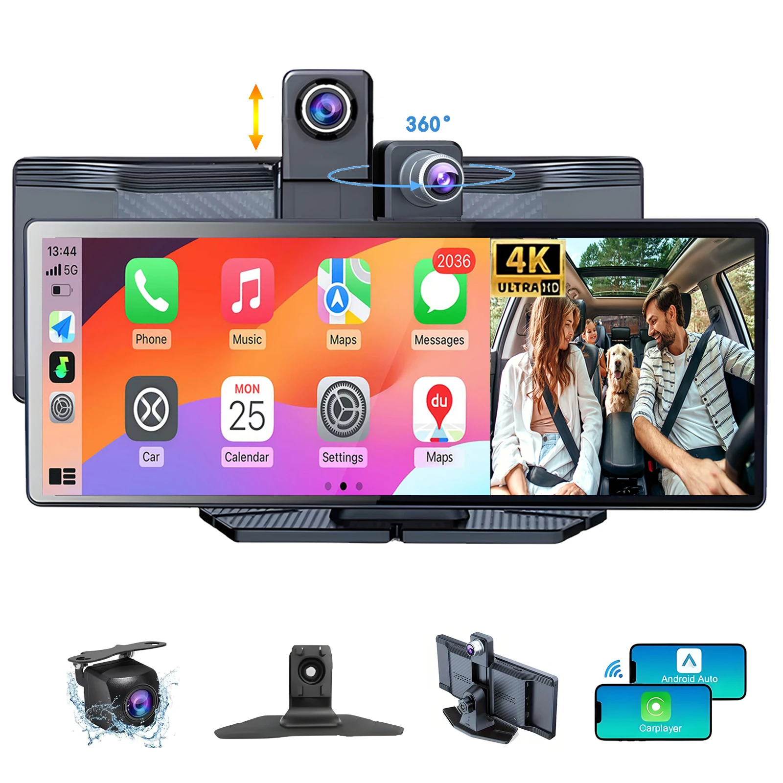 

10.26’’ Portable Wireless CarPlay & Android Auto Screen for Car with 4K Dash Cam 1080p Backup Camera,Bluetooth,GPS Navigation