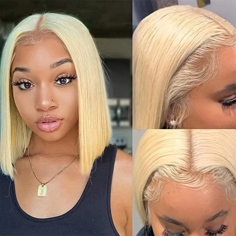 bob short straight human hair wigs 10inch 150% density 13x4 frontal lace 613 blonde color daily party cosplay use remy wig