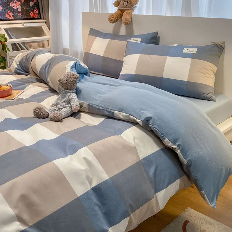 

Европейский комплект постельного белья с клетчатым принтом, удобная дышащая простыня, пододеяльник, наволочка, односпальное постельное белье размера Queen