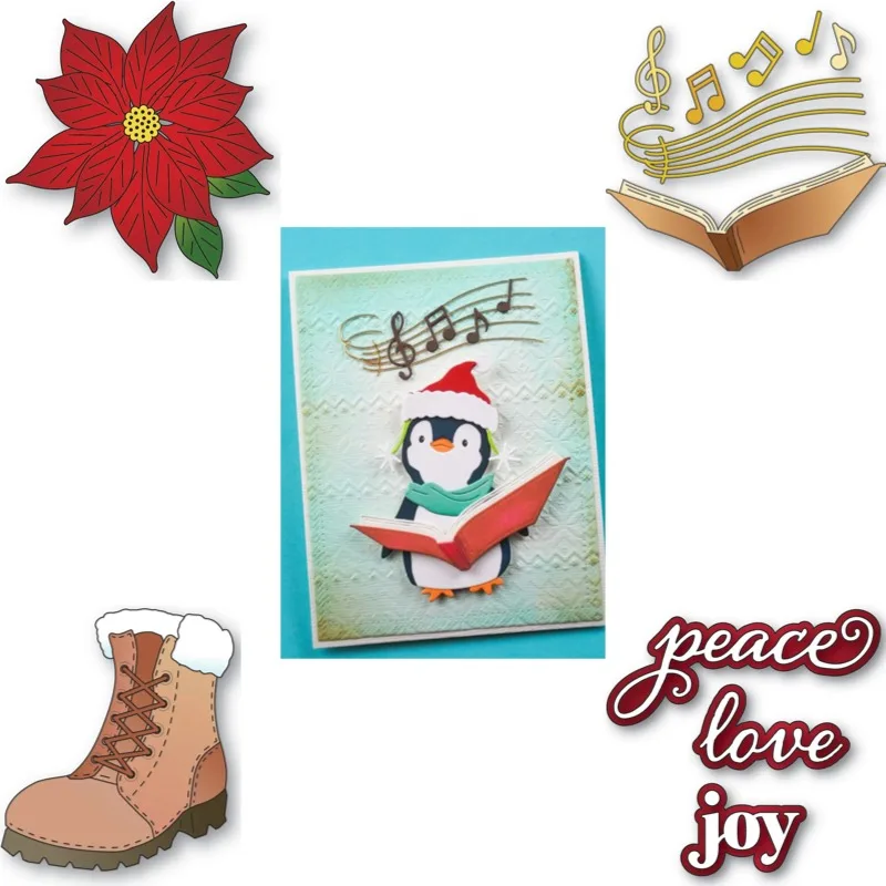 Happy Holidays Hello Winter Metal Cutting Dies Slimline Essentials Scrap Booking Card Stencil Cut Dies for DIY Handmade Card