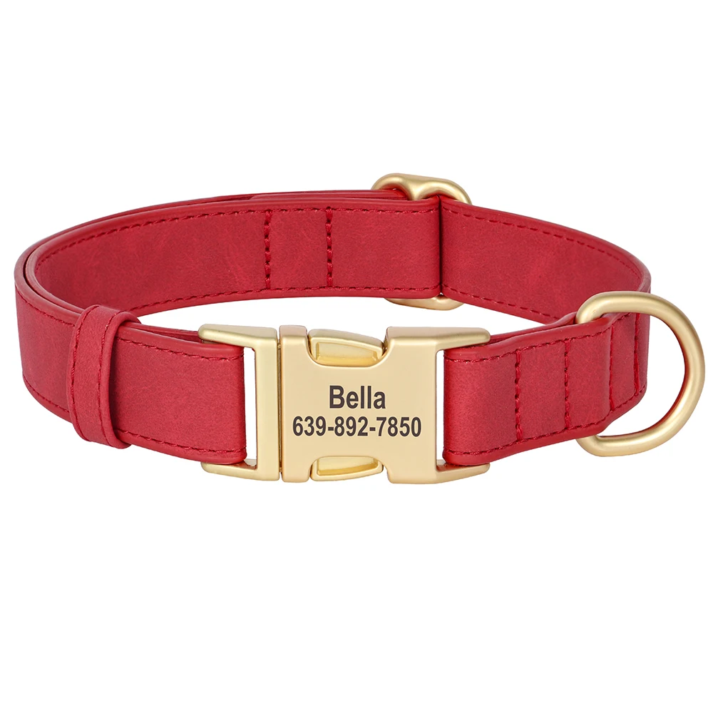 Personalisiertes Hundehalsband, PU-Leder, Hundehalsbänder, kostenlose individuelle Haustier-Halskette mit Metallschnalle für kleine, mittelgroße und große Hunde, Pitbull, Bulldogge – Detail 10