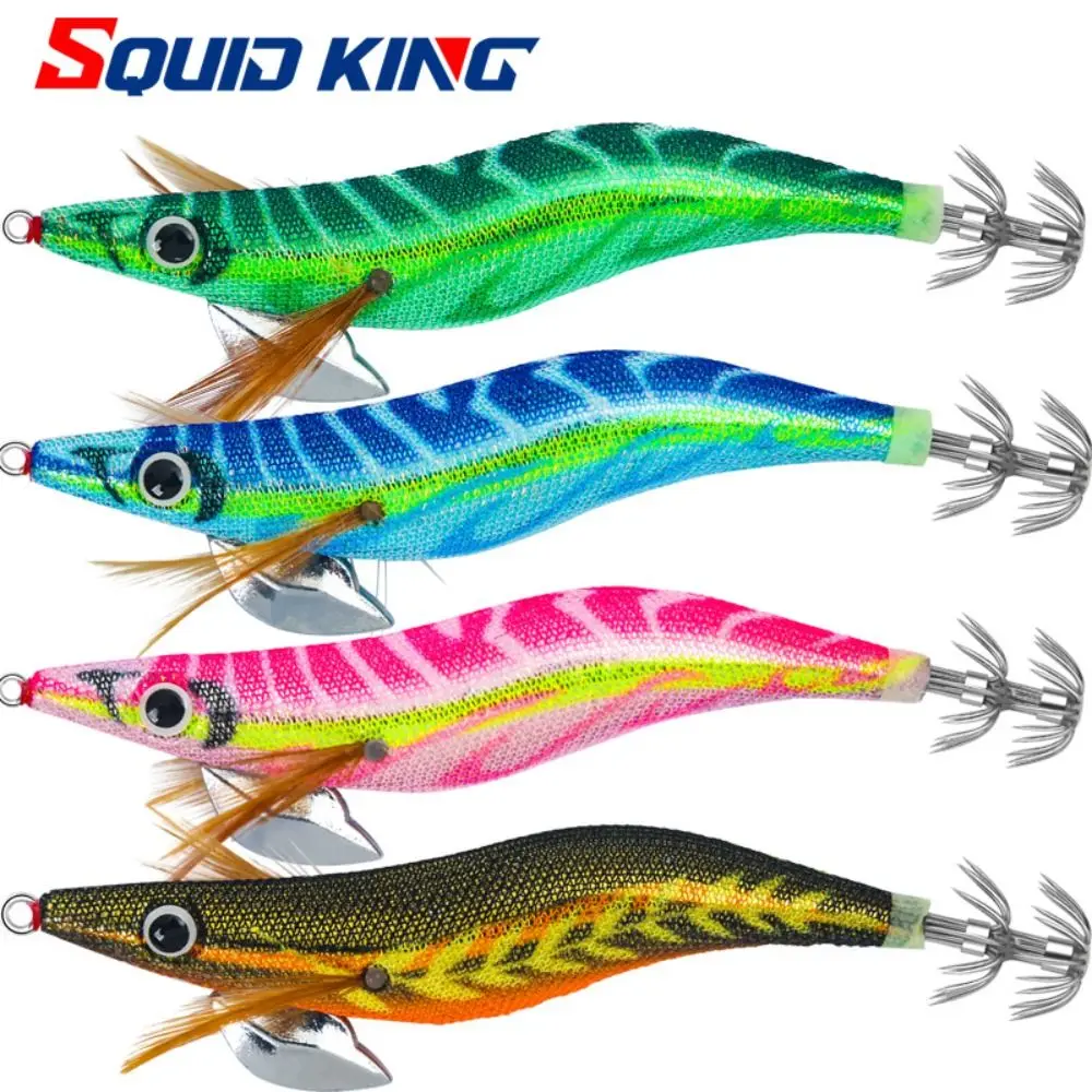 

2024 Fishing tackle Wood shrimp lures 3.0# Hook Jigs Octopus lure Squid Explosive hook Squid hook Simulation