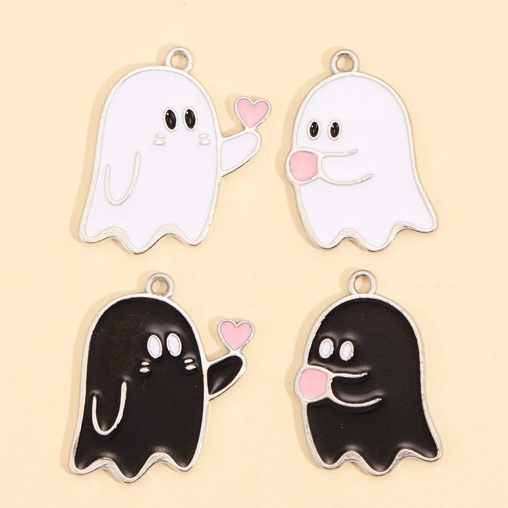 10 Stück süße schwarze und weiße Geister-Anhänger Halloween-Party-Dekorationen für Halskette Ohrringe DIY Schmuckherstellung Legierung Charms – Detail 2