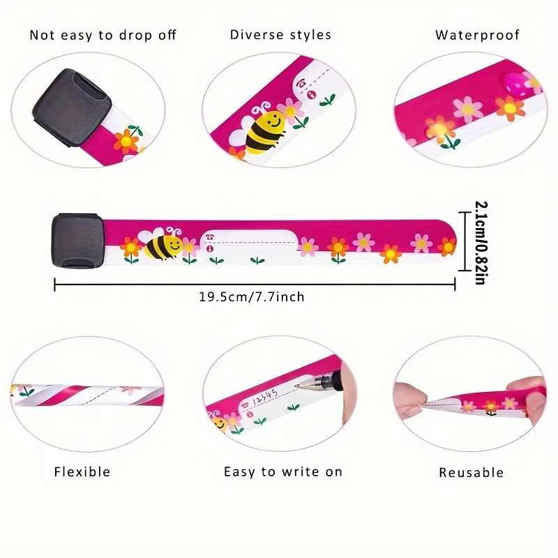 10 قطع من أساور المعصم المدرسية القابلة لإعادة الاستخدام - أساور تحمل علامة الاسم قابلة للتعديل للأطفال والأنشطة الفصول الدراسية والرحلات الميدانية وأحداث التعلم