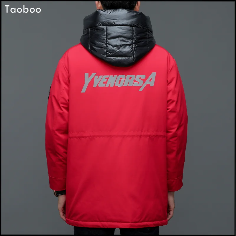 Taoboo 2023 de alta qualidade jaqueta inverno sólida listrado moda masculina casacos com capuz coletes acolchoado pato para baixo alta rua solta parkas