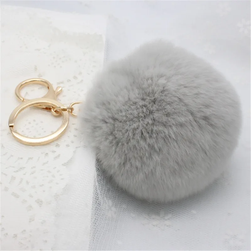 8cm Genuine Real Rex Rabbit Fur Ball Golden Color Keychain Cute Lapin Car Keyring Bag Pendant Pom Fluffy Key Chains