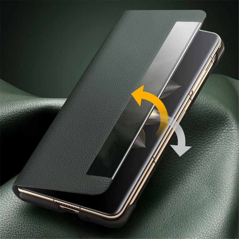 

QIALINO Genuine Cowhide Leather Flip Case for Honor Magic V2 Smart Window View Cover