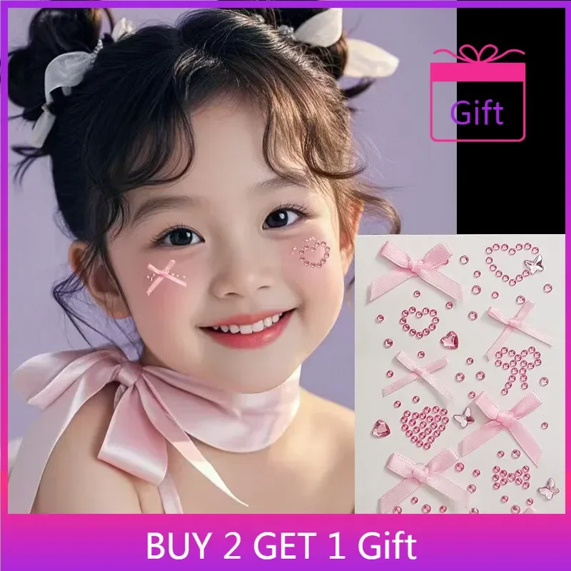 Crystal Bow Stickers Self-Adhesive Face Gems Organza Ribbon Eye Makeup Decor for Date Night Party Costume Romantic Accessories