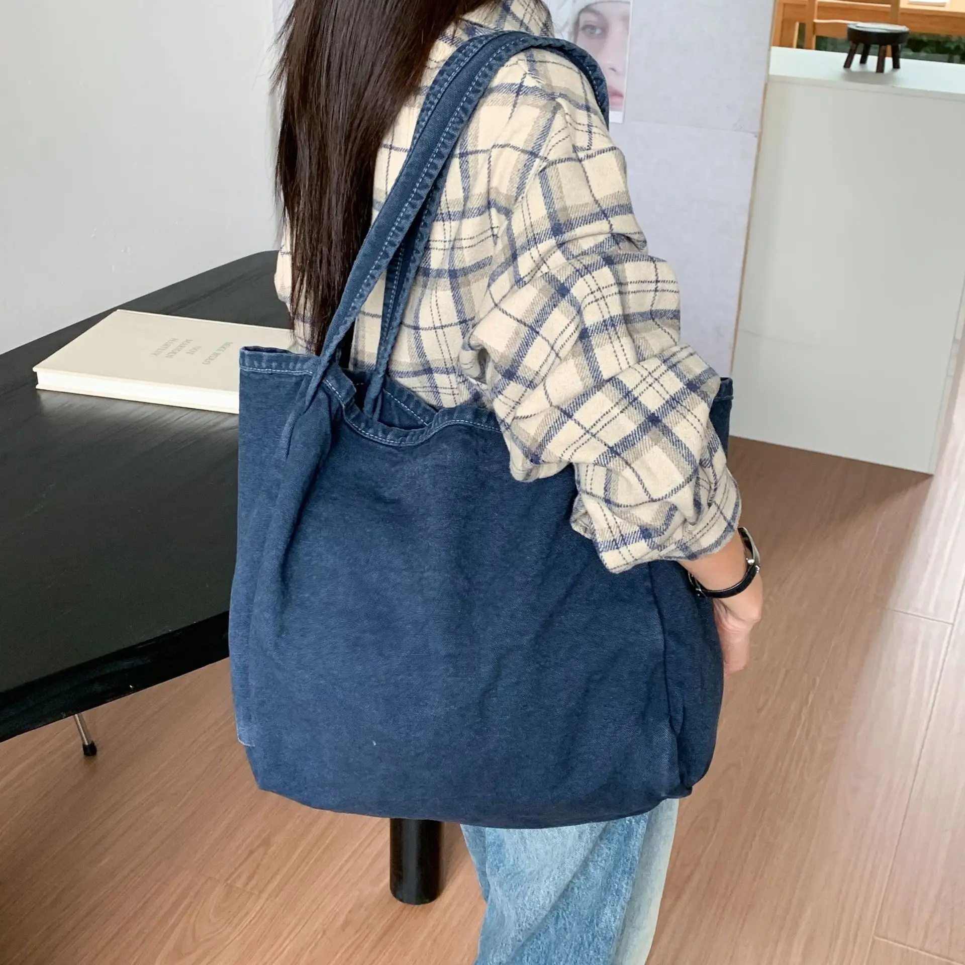 Fashion Women Heavy Canvas Tote Bag Olive Green Oversized Soft Shoulder Purse Large Capacity Slouchy Handbag Casual Daily Work