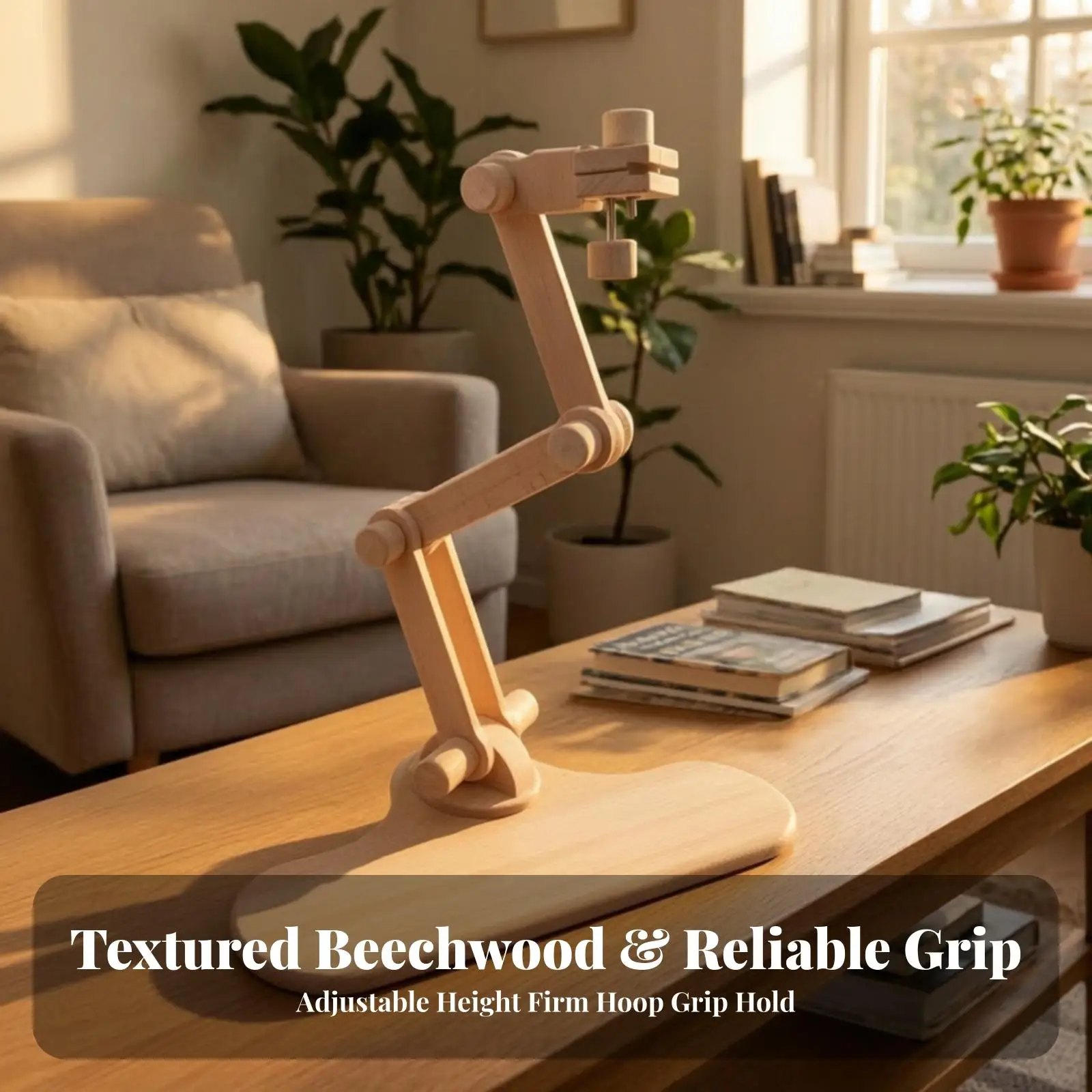 Foldable Embroidery Stand with Instruction Manual and Pin Minders for Hoops Up to 21cm Beech Wood
