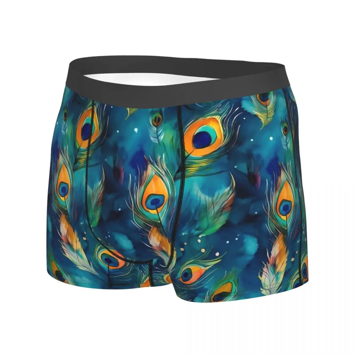 Watercolor Peacock Feather Underwear Abstract Art Men's Panties Print Stretch Boxershorts High Quality Shorts Briefs Big Size