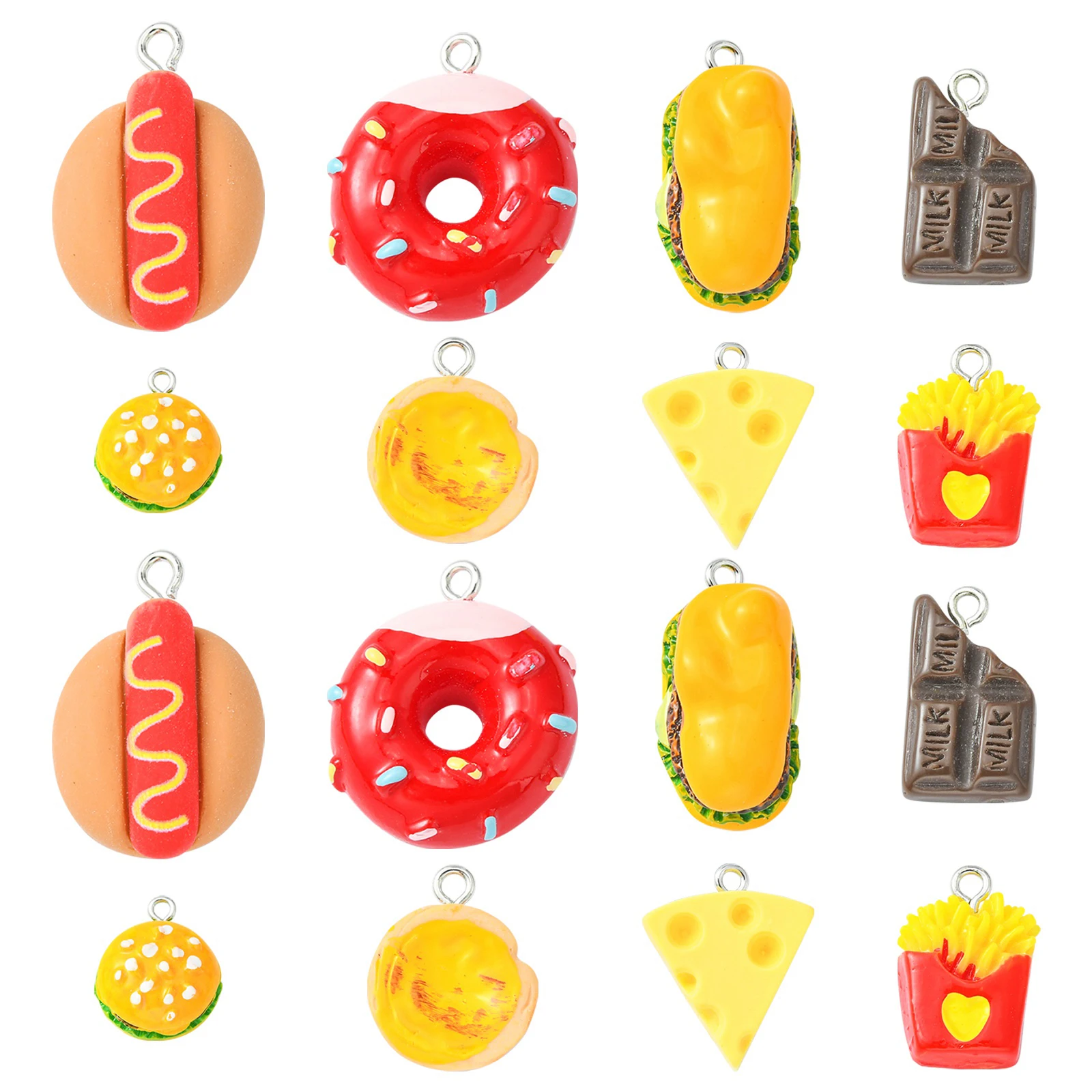 40Pcs 8 Styles Imitated Food Flatback Charms Fast Food Snack Charms Hot Dog Hamburger Chocolate Charms for Jewelry Making