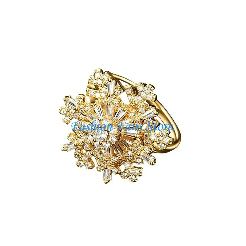  Fashionable Snowflake Ring Copper Made Double Zircon Design Finger Accessories