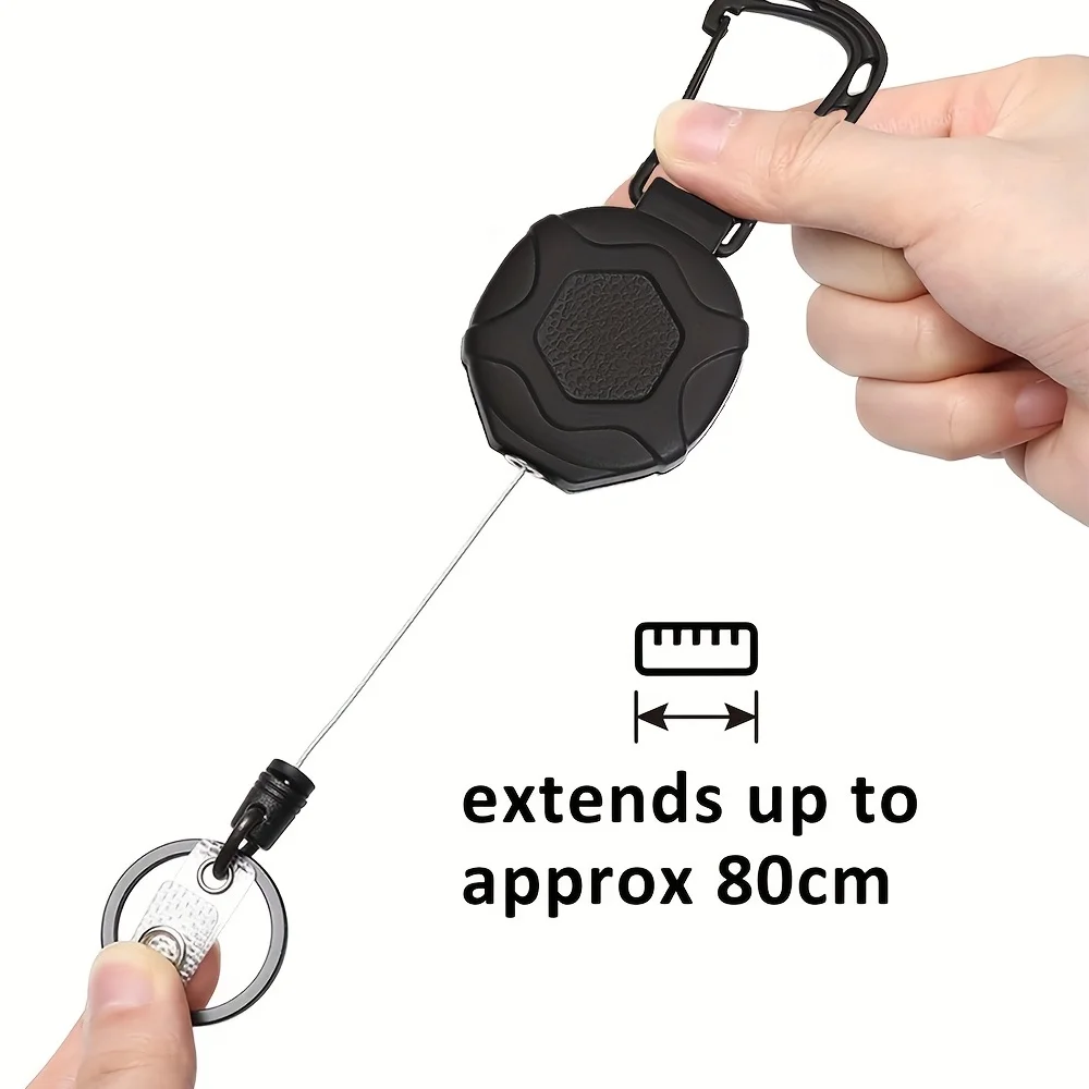 1pc Heavy Duty Retractable Badge Reel Keychain Strap Tactical ID Badge Reel Strap Steel Retractable Rope