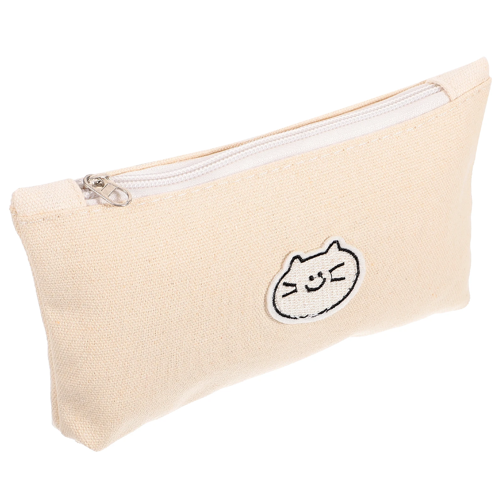 

White Cat Pencil Case Simple Canvas Bag Large Capacity School Supplies Kawaii Pen Storage Cute Organizer Portable Pouch