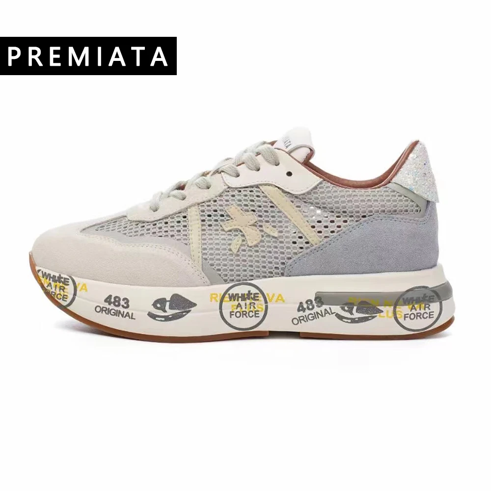 

PREMIATA Classic Retro Versatile Fabric Leather Sneakers Simple Comfort Soft Bottom Lightweight Breathable Casual Running Shoes