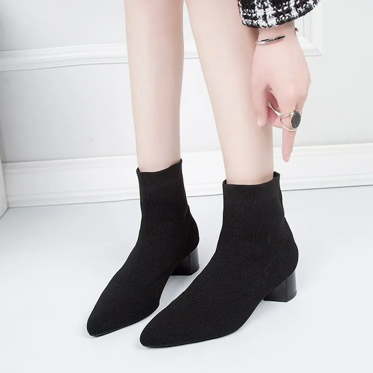 Boots Socks Heels Brand Women's Shoes Winter Footwear Boots-Women  Stockings Fashion Rubber Pointy 2024 Mid Calf Autumn Ladies M