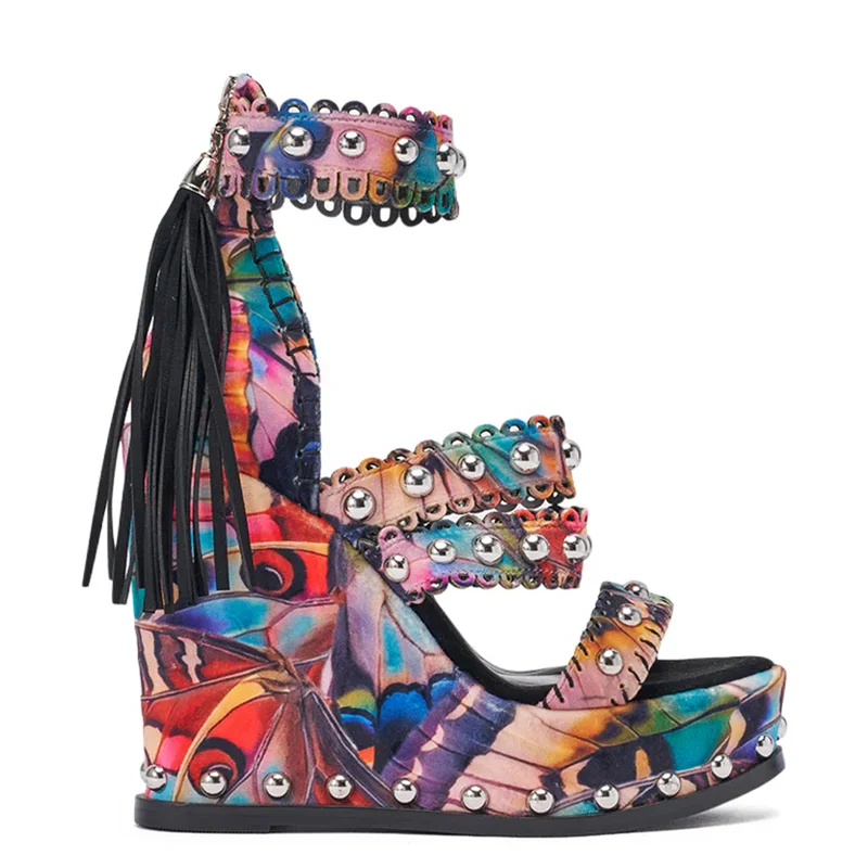 Metal Rivet Platform Mixed Colors Sandals Sexy Round Toe Wedges Zipper Customized New Arrivals Fashion Women Modern Shoesl