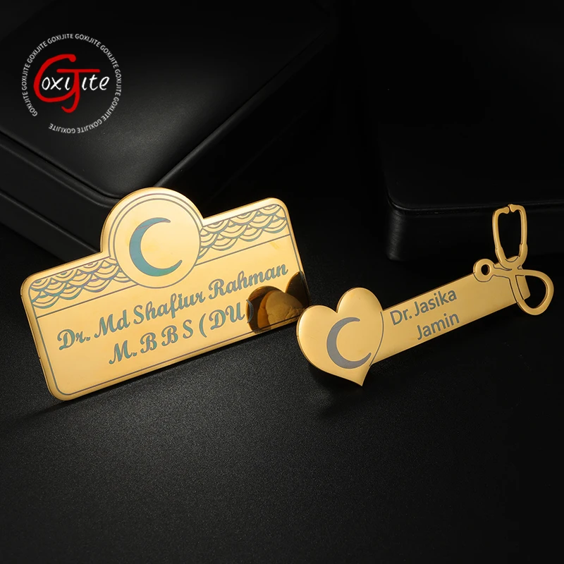 Goxijite Personalized Name Laser Marked Stethoscope Brooch  Men Women Stainless Steel Engrave  Letter Brooch  Jewelry Gift
