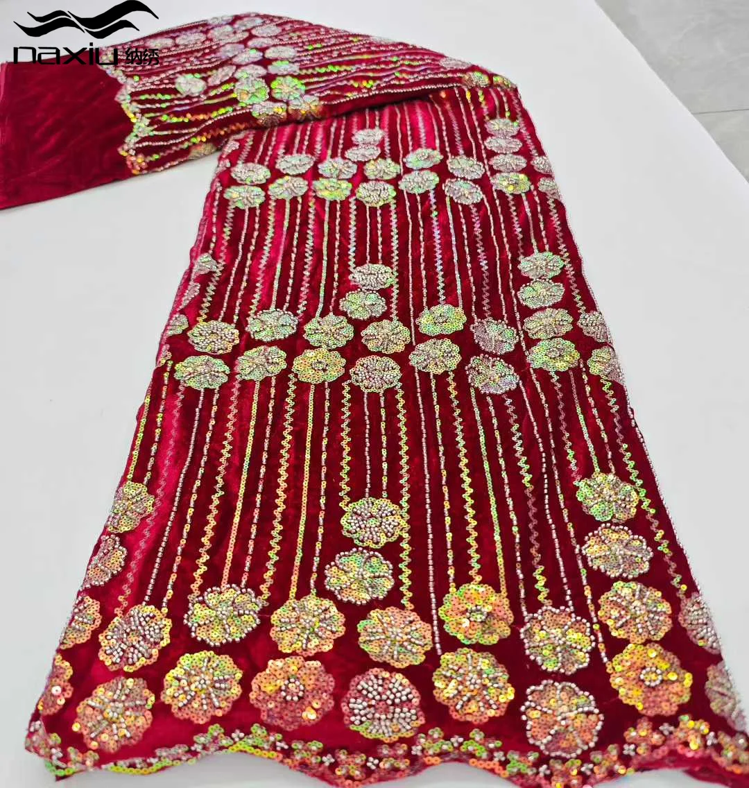 

Madison African Velvet Lace Fabric 2025 High Quality Nigeria Beads Lace French Tulle Lace Fabric For Party Wedding Dress Sewing