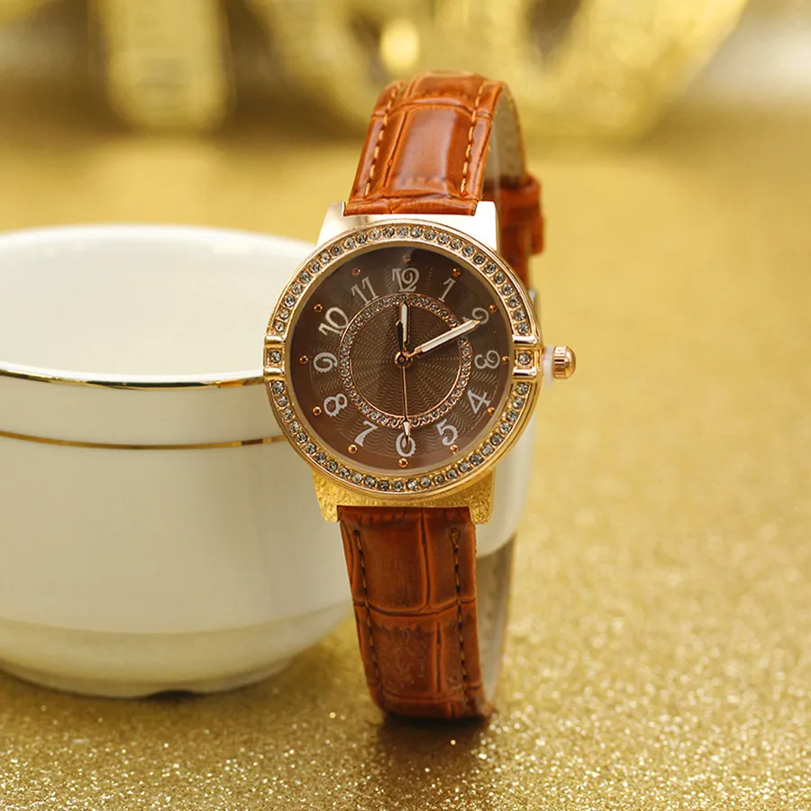 

Модные женские деловые часы, повседневные часы с арабским циферблатом, женские блестящие кварцевые часы из искусственной кожи с ремешком, Reloj Mujer, часы для девочек, подарок