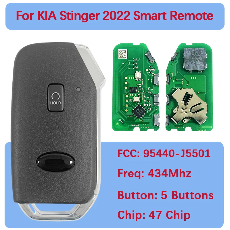 

CN051187 Aftermarket 5 Buttons Smart Key Fob Remote 47 Chip 433MHz FCC 95440-J5501 TQ8-FOB-4F46 For Kia Stinger 2022