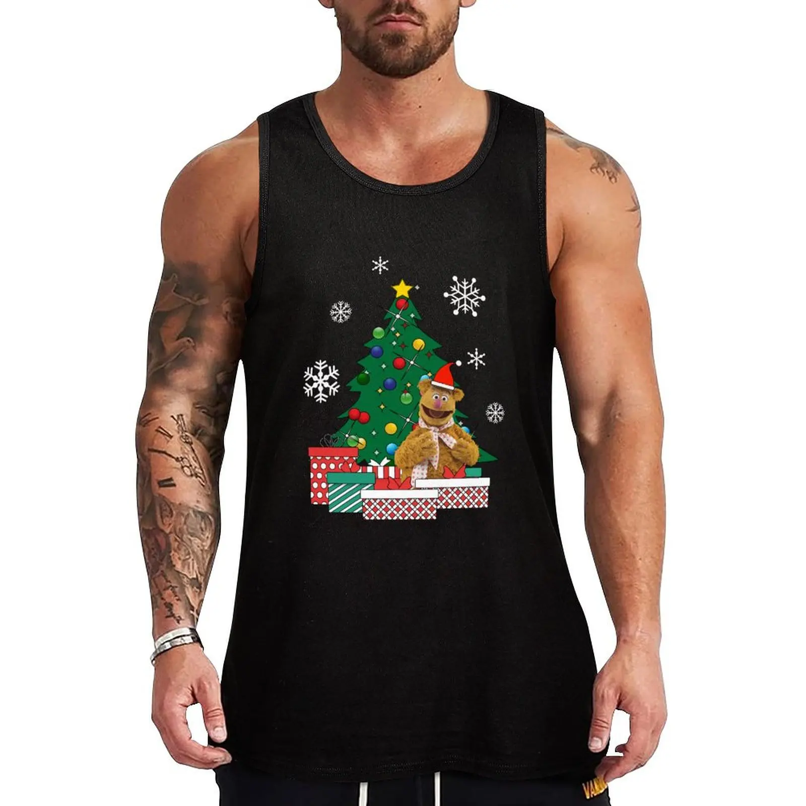 

Fozzie Bear Around The Christmas Tree Muppets Tank Top Male clothes gym t-shirts man T-shirt men anime