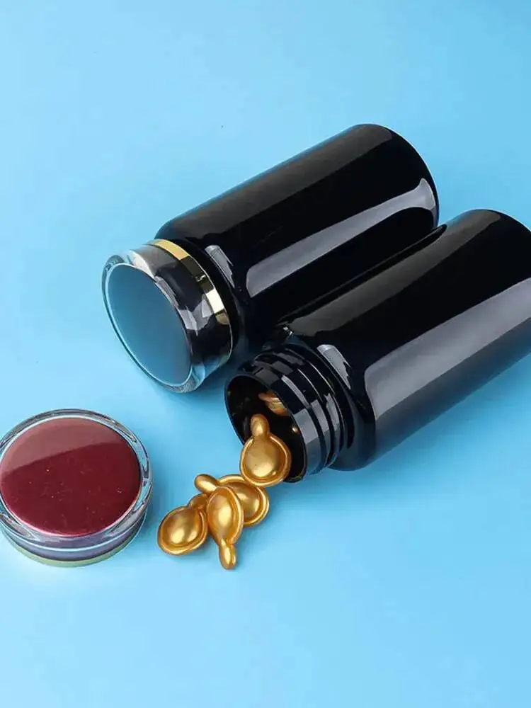 Pet150ml Black Capsule Empty Bottle Crown Cap Tablet Medicine Health Care Product Plastic Loose Powder Container Cream Jar 10PCS