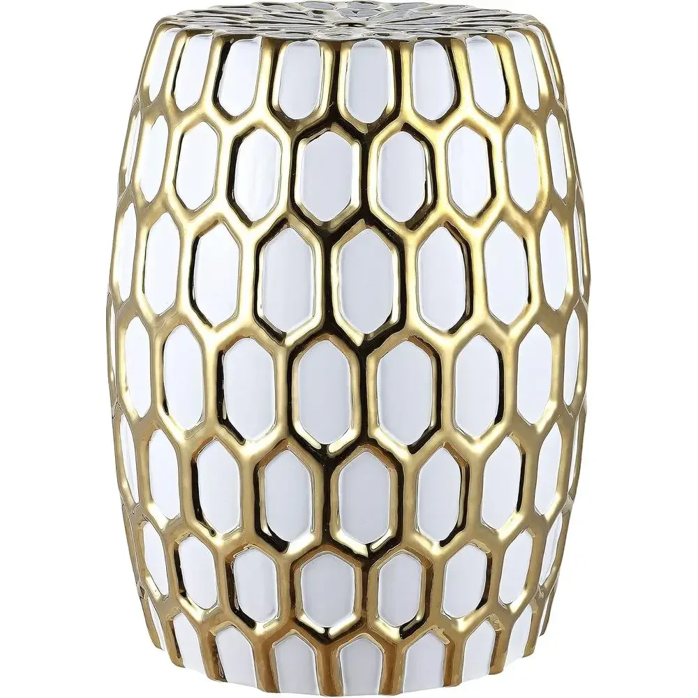 Gold and White Outdoor Garden Stool, Elegant Collection
