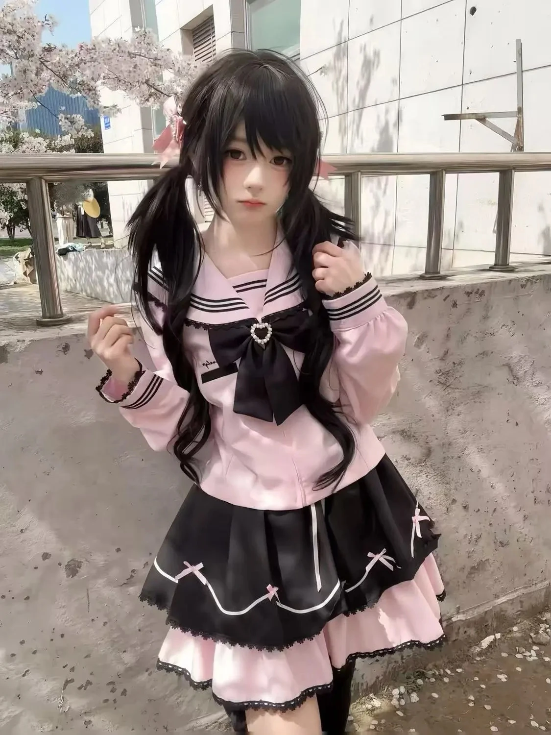 MAGOGO Original Lolita Y2k Jk Uniform Set Cute Pink Black Shirt Skirt Sets Japanese Sweet Student School Uniform
