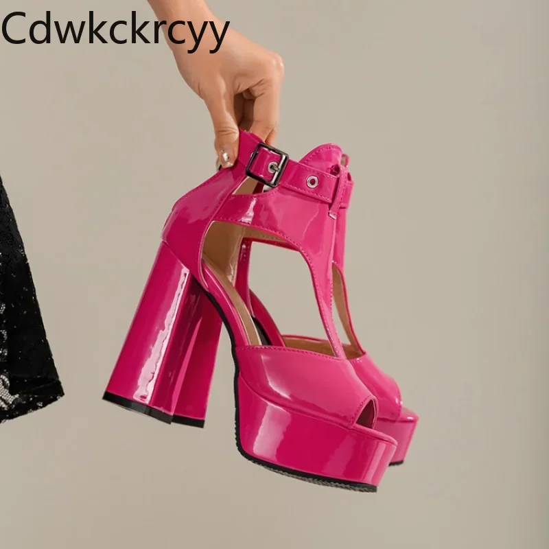 Letnie nowe style modne dziób ryby odsłonięte palce na wysokim obcasie damskie sandały ozdoby metalowe tylny zamek kwadratowym obcasie damskie